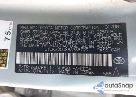 2008 Toyota Prius z USA, uszkodzony, nr VIN JTDKB20UX83368729